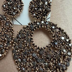 Elegant Gold-Tone Black Crystal Hoop Earrings - Women Jewelry